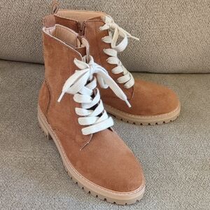 Suede Lace-Up Ankle Boots with White Laces